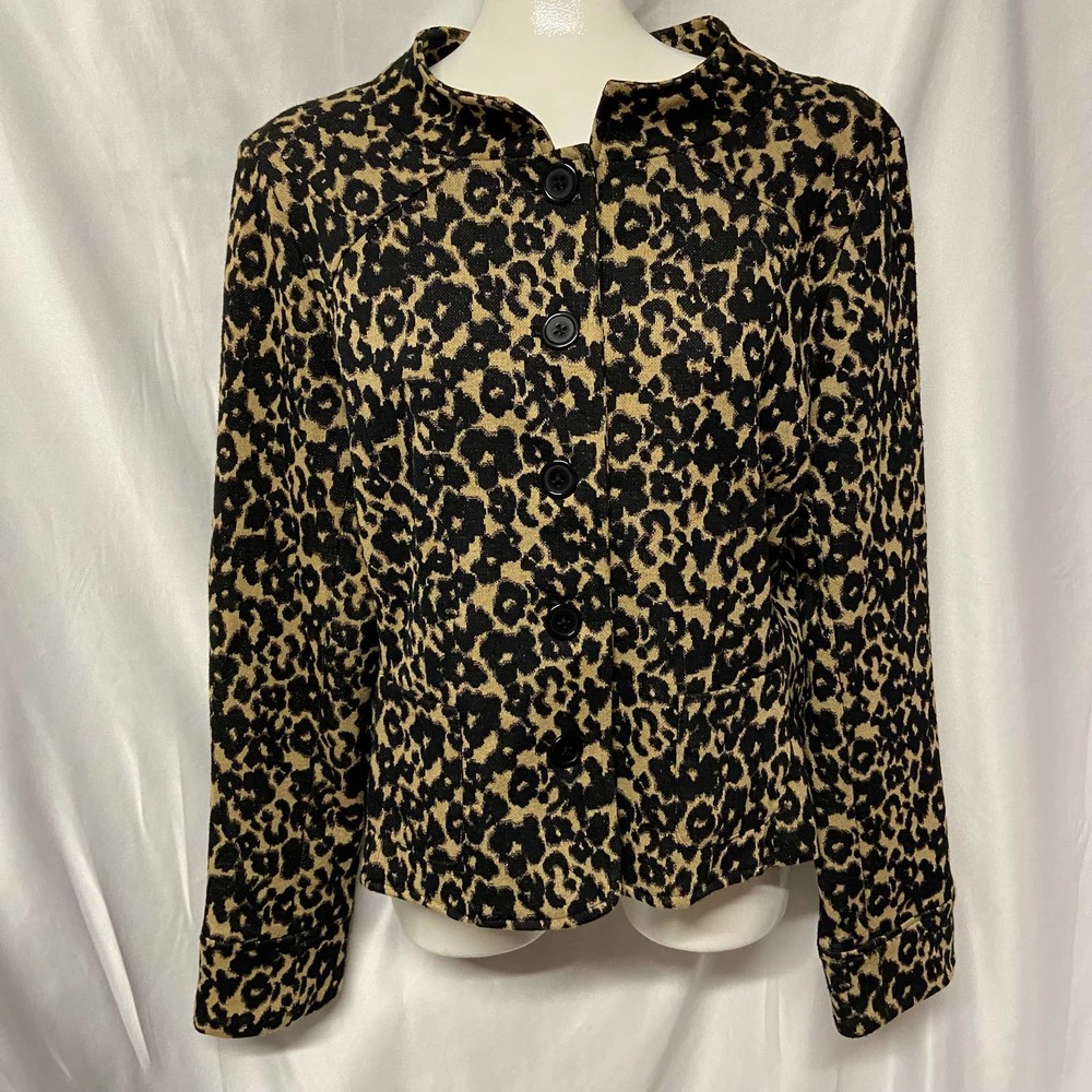 ECI New York Blazer Size 12 Round Neck Tailored Business Animal Print Vintage